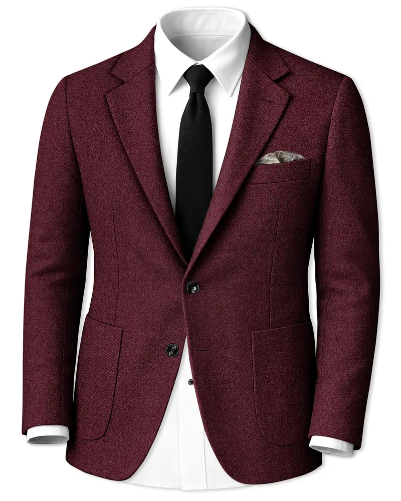 Burgvoro-Crated Maroon Textured Tweed Single Breasted Sports Blazer 1