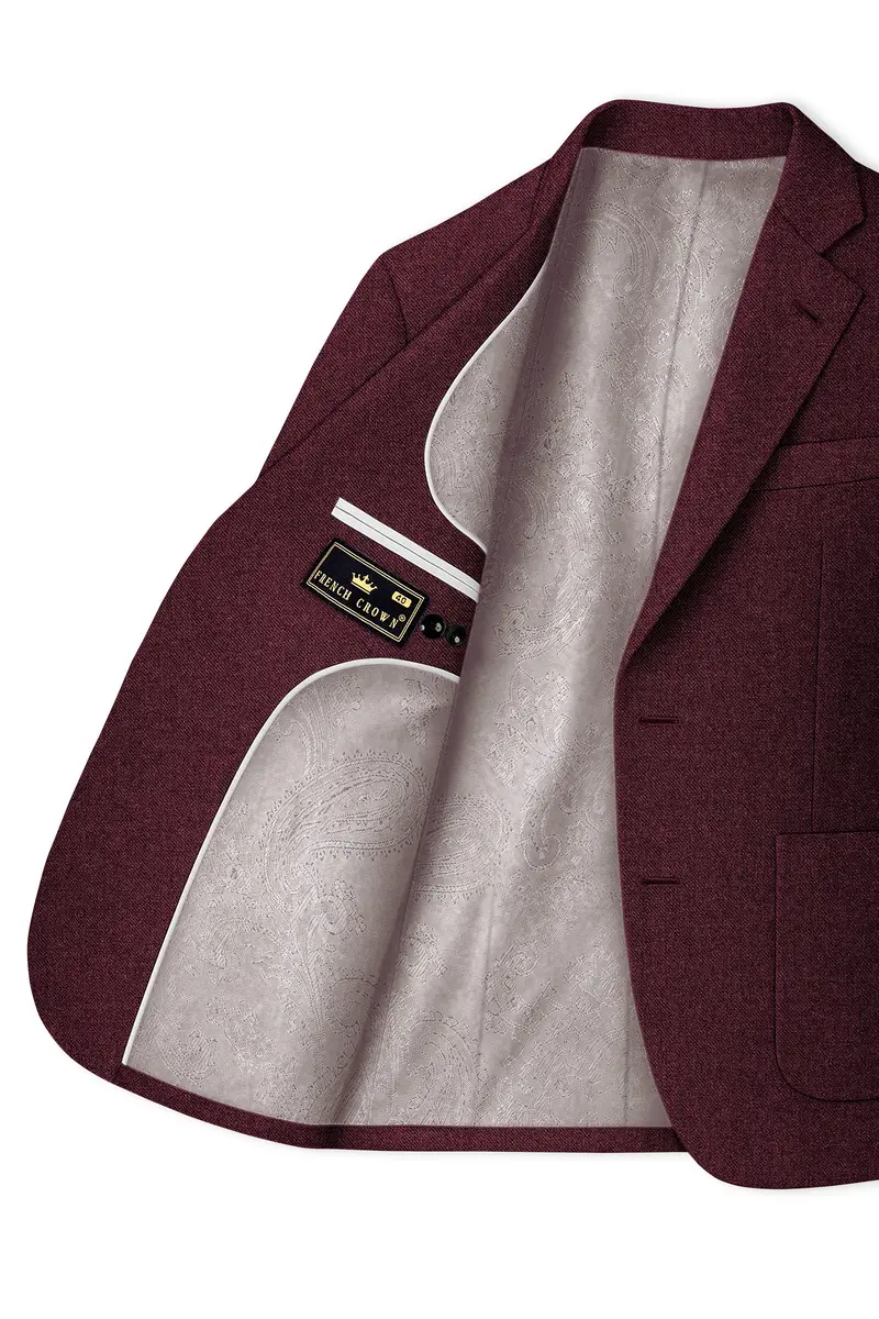 Burgvoro-Crated Maroon Textured Tweed Single Breasted Sports Blazer 5