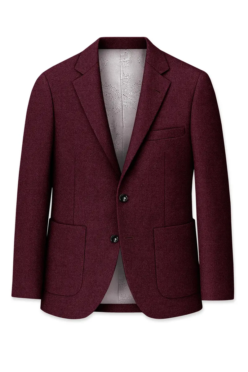 Burgvoro-Crated Maroon Textured Tweed Single Breasted Sports Blazer 7