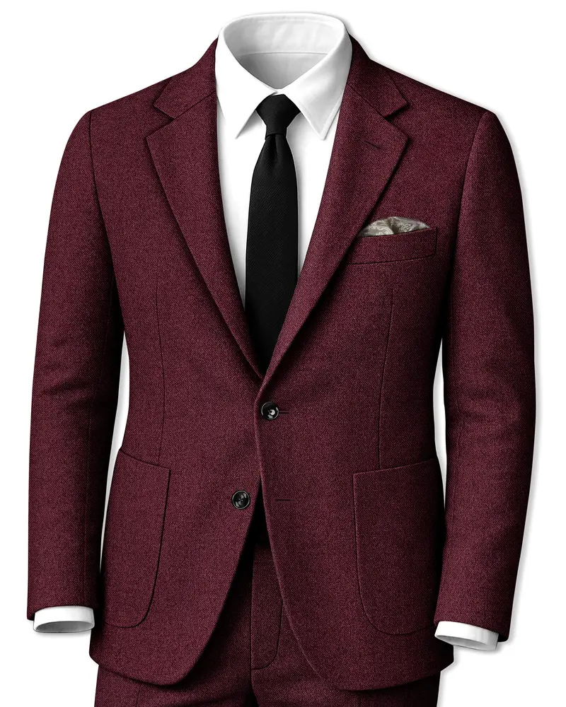 Burgvoro-Crated Maroon Textured Tweed Single Breasted Sports Suit 1