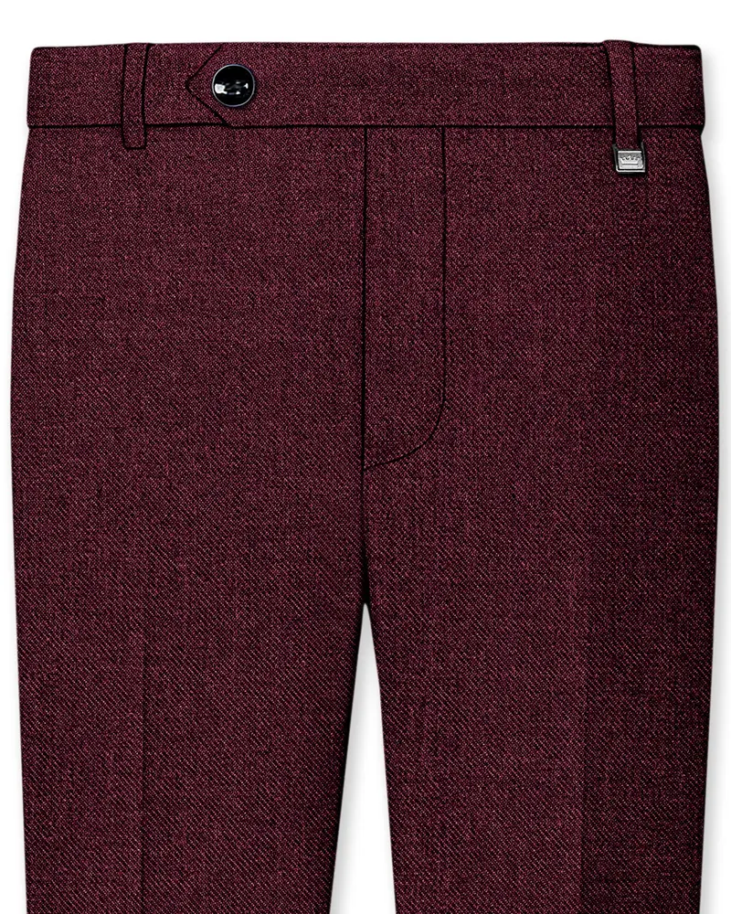 Burgvoro-Crated Maroon Textured Tweed Stretchable Waistband Pant 1