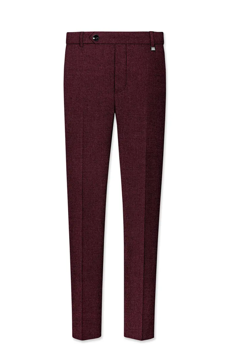 Burgvoro-Crated Maroon Textured Tweed Stretchable Waistband Pant 2