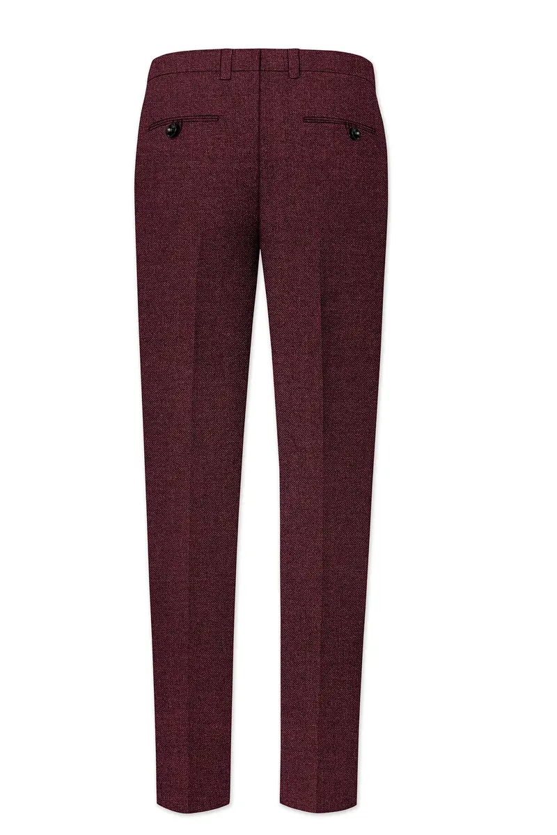 Burgvoro-Crated Maroon Textured Tweed Stretchable Waistband Pant 5