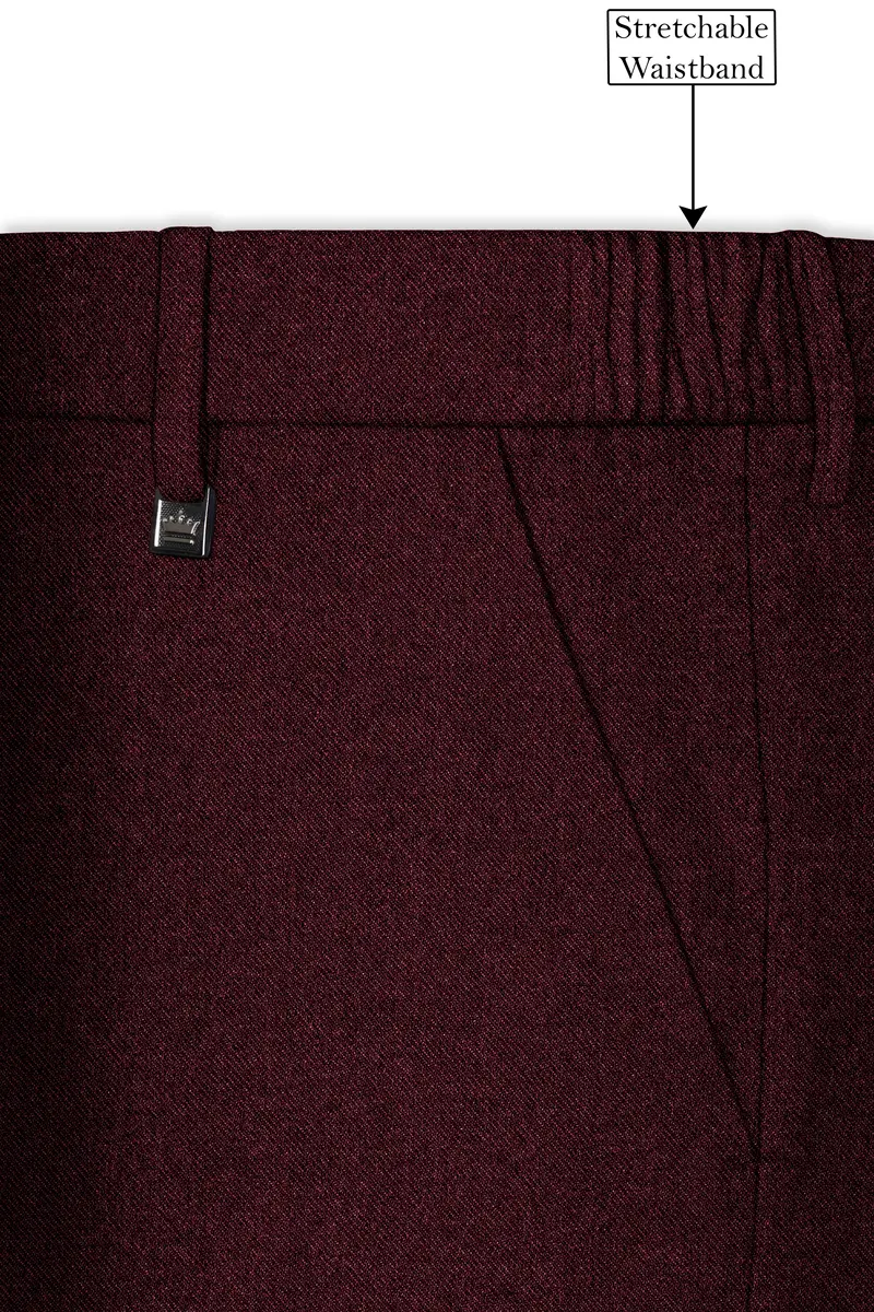 Burgvoro-Crated Maroon Textured Tweed Stretchable Waistband Pant 6