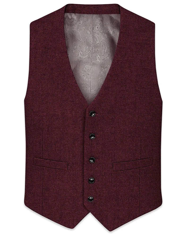 Burgvoro-Crated Maroon Textured Tweed Waistcoat 1