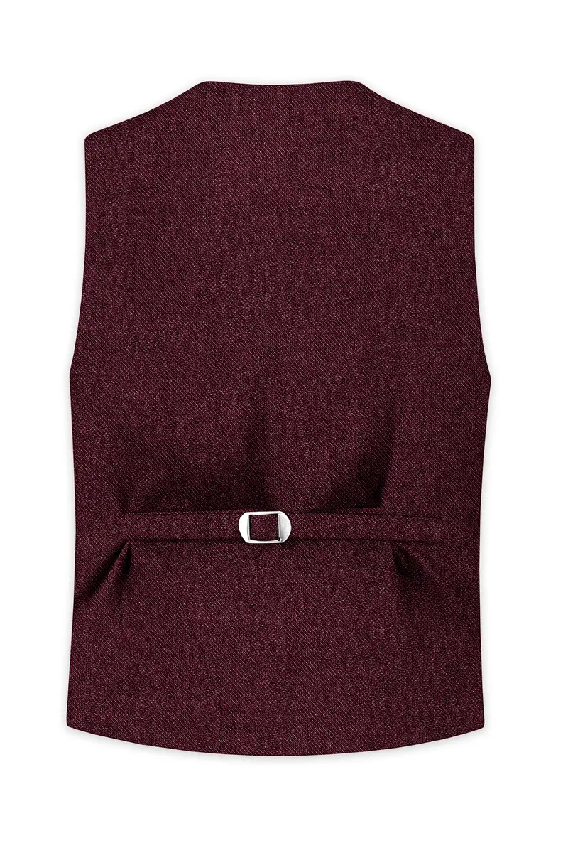 Burgvoro-Crated Maroon Textured Tweed Waistcoat 4