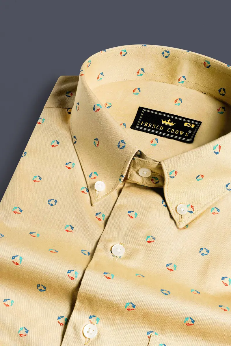 Burly Brown Printed Royal Oxford Button Down Shirt 1