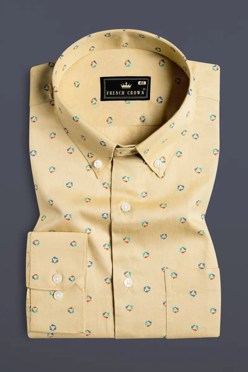 Burly Brown Printed Royal Oxford Button Down Shirt 3