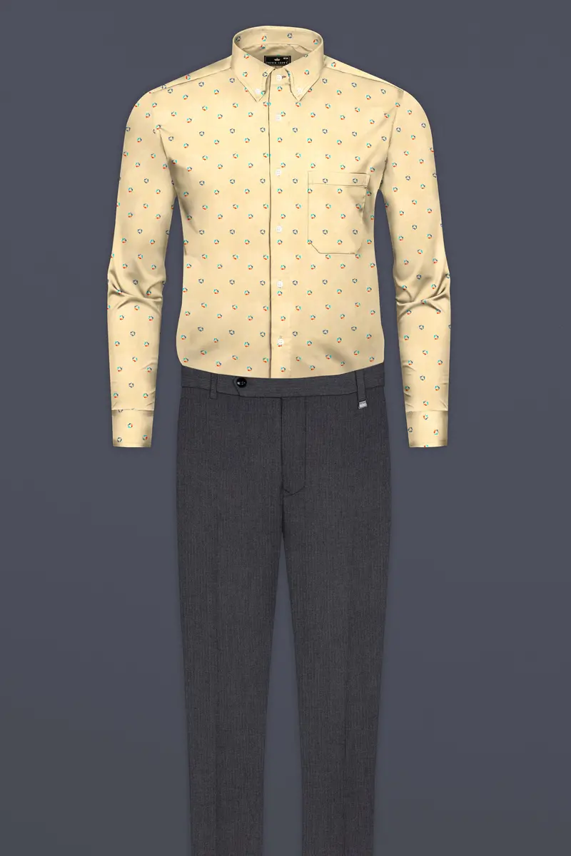Burly Brown Printed Royal Oxford Button Down Shirt 6