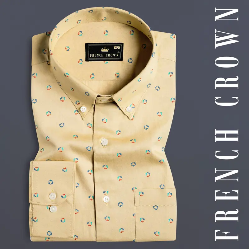 Burly Brown Printed Royal Oxford Button Down Shirt 7
