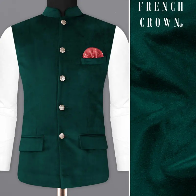 Burnham Dark Green Velvet Designer Nehru Jacket 1