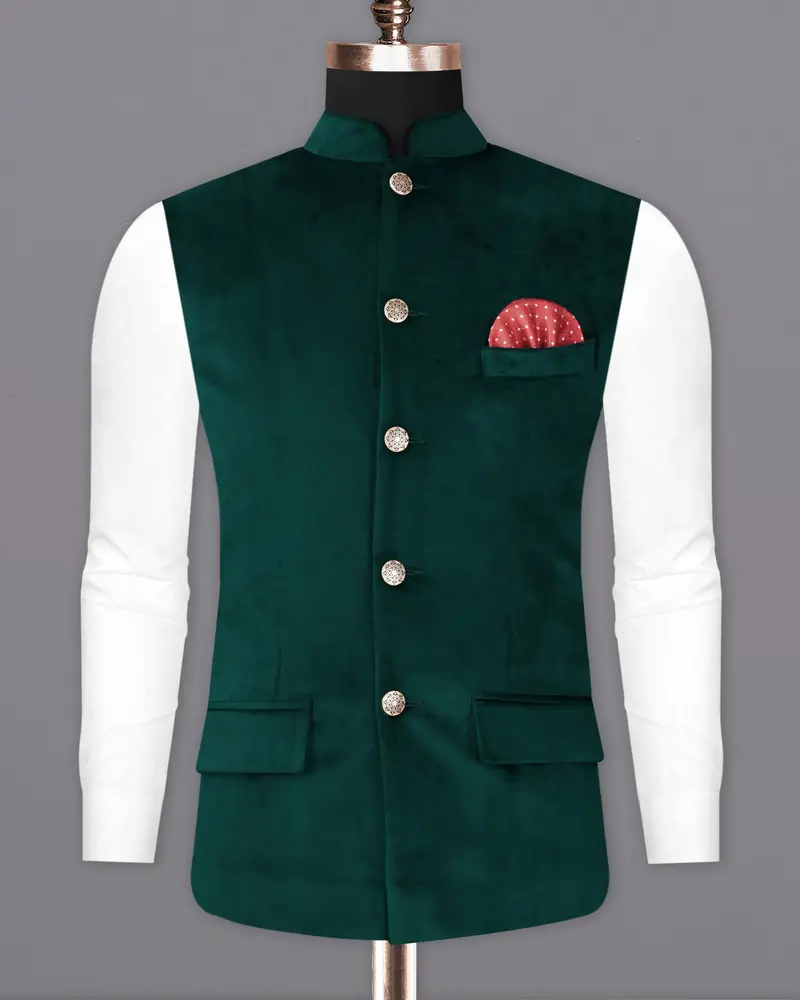Burnham Dark Green Velvet Designer Nehru Jacket 2