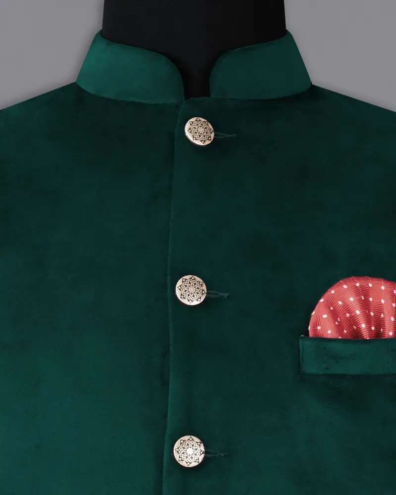 Burnham Dark Green Velvet Designer Nehru Jacket 5