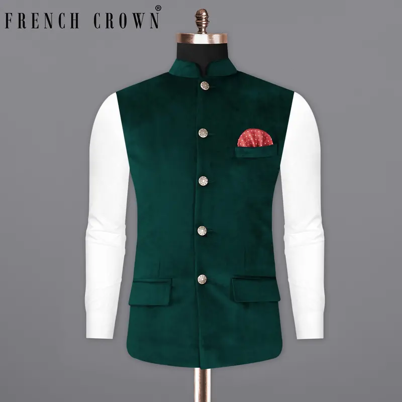 Burnham Dark Green Velvet Designer Nehru Jacket 7
