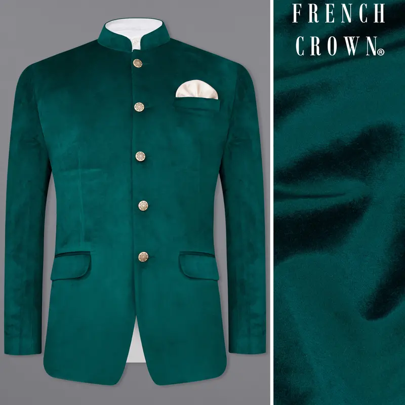 Burnham Green Bandhgala Velvet Blazer 1