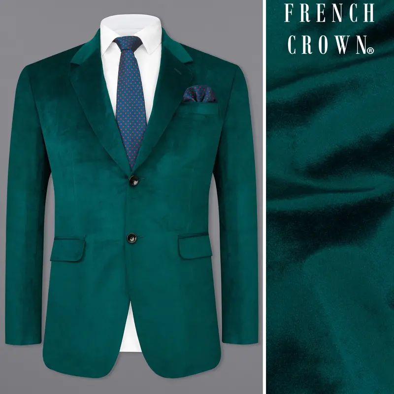 Burnham Green Single Breasted Velvet Blazer 1