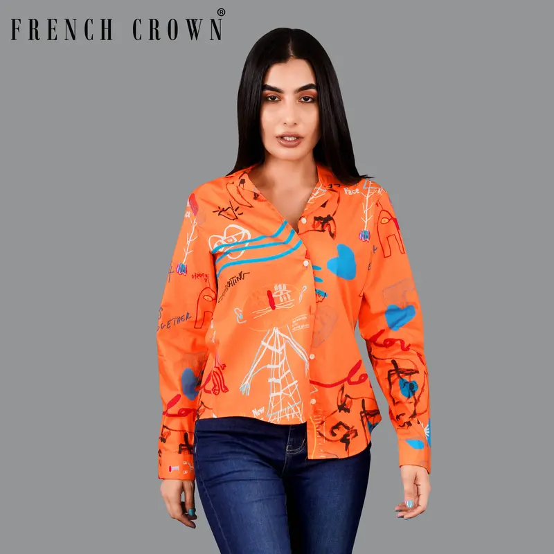 Burning Orange Quirky Printed Premium Cotton Shirt 1