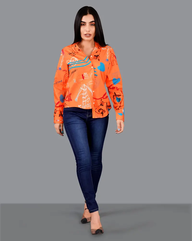 Burning Orange Quirky Printed Premium Cotton Shirt 4