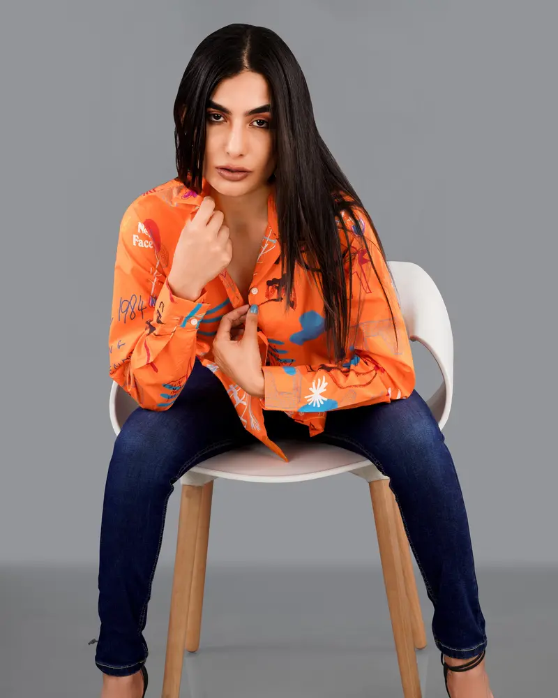 Burning Orange Quirky Printed Premium Cotton Shirt 5