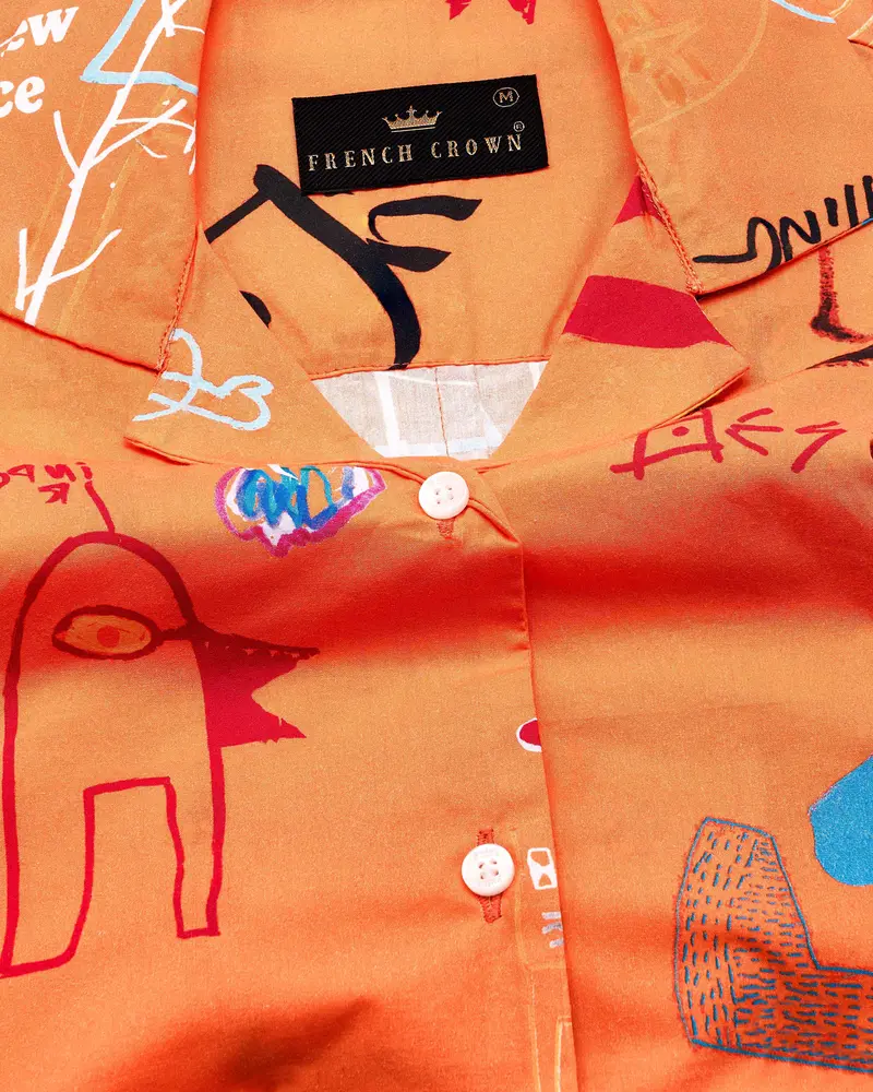 Burning Orange Quirky Printed Premium Cotton Shirt 6