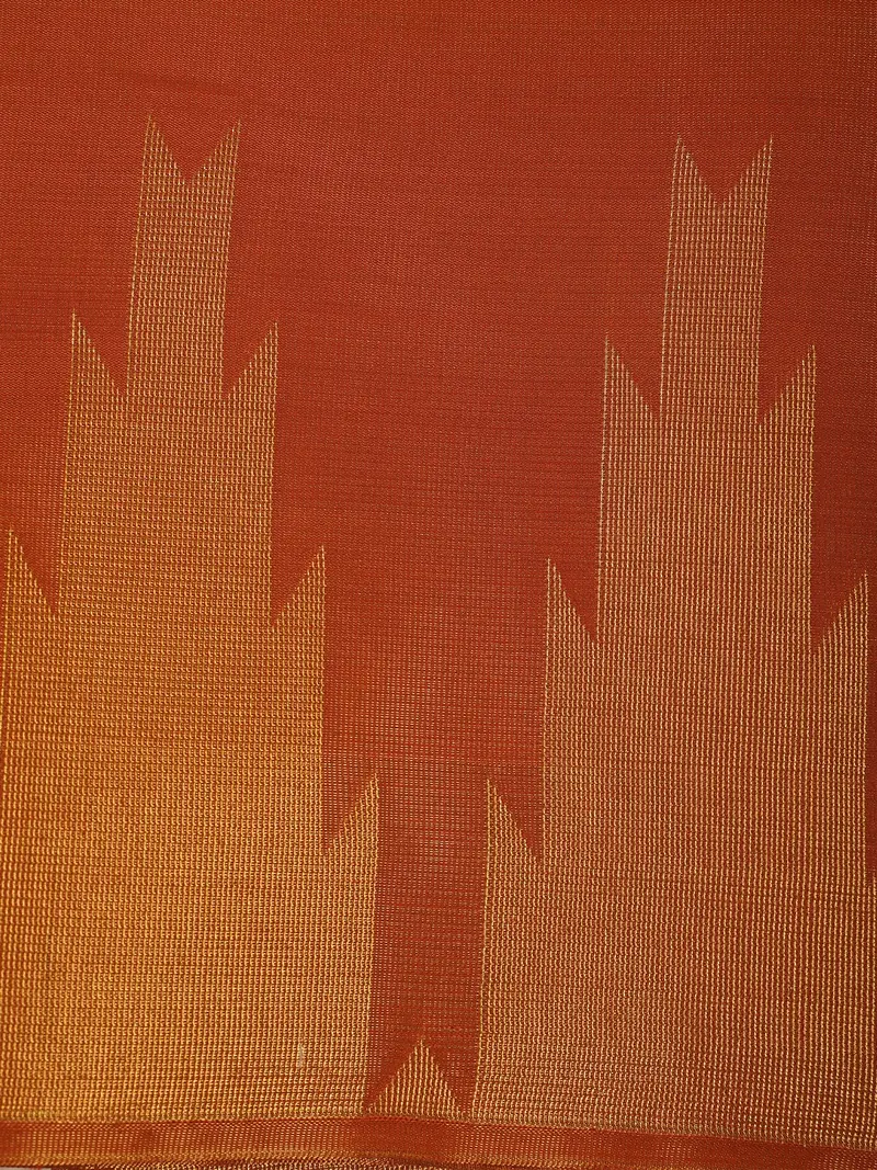 Burnt Copper Orange Floral Butta Zari Woven Design Tissue Designer Saree With Temple Border 2