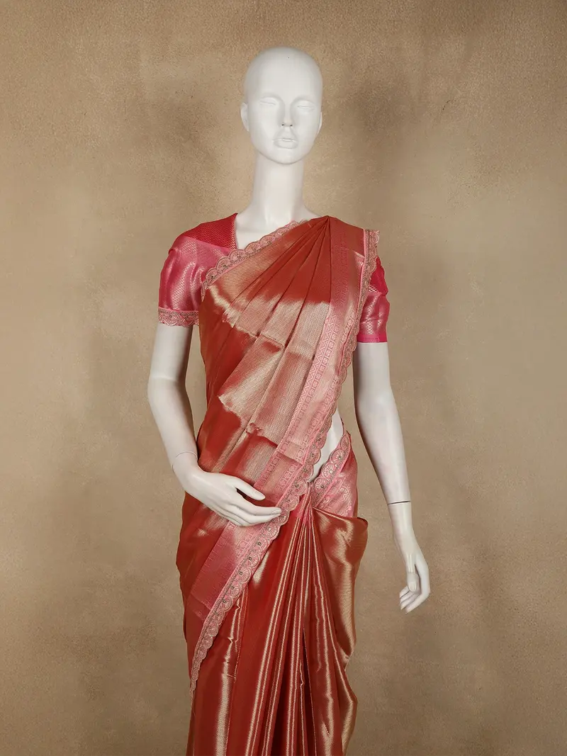 Burnt Copper Orange Zari Woven Design Tissue Silk Saree With Designer Border 2