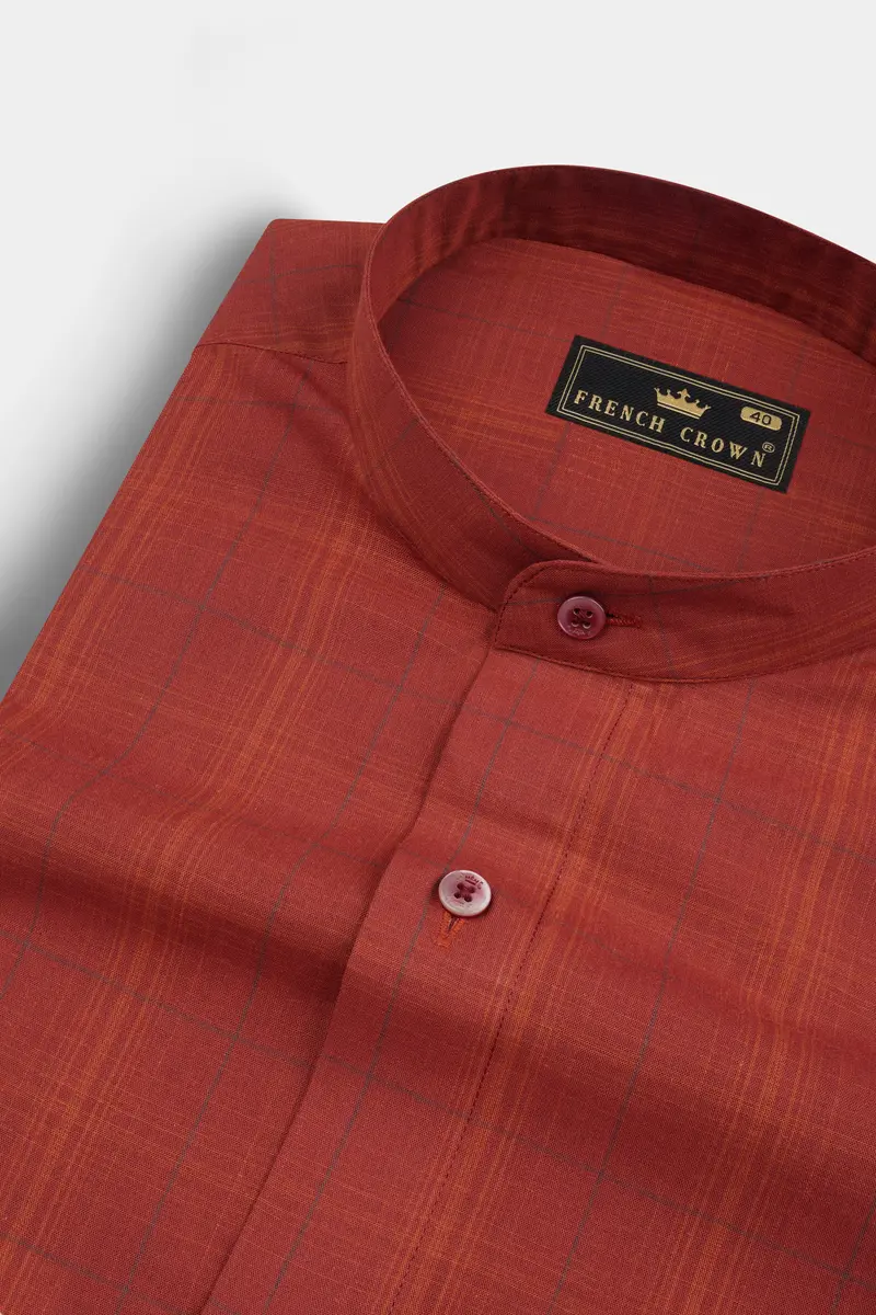 Burnt Orange Plaid Giza Cotton Shirt 1