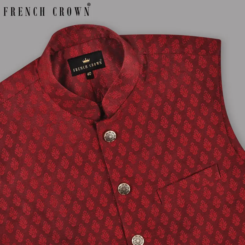Burnt Umber Jacquard Nehru Jacket 1