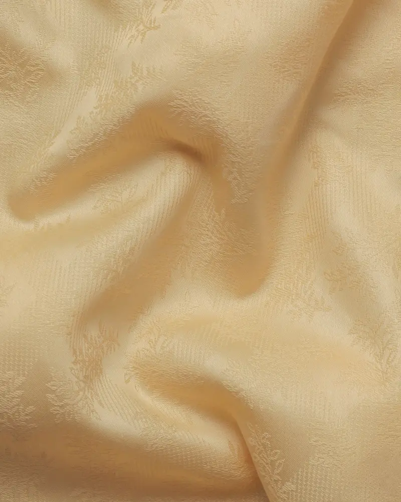 Butter Yellow Flower Jacquard Textured Silky Giza Cotton Evening Shirt 2