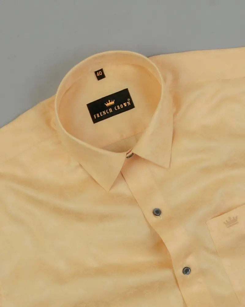 Butter Yellow Flower Jacquard Textured Silky Giza Cotton Evening Shirt 4