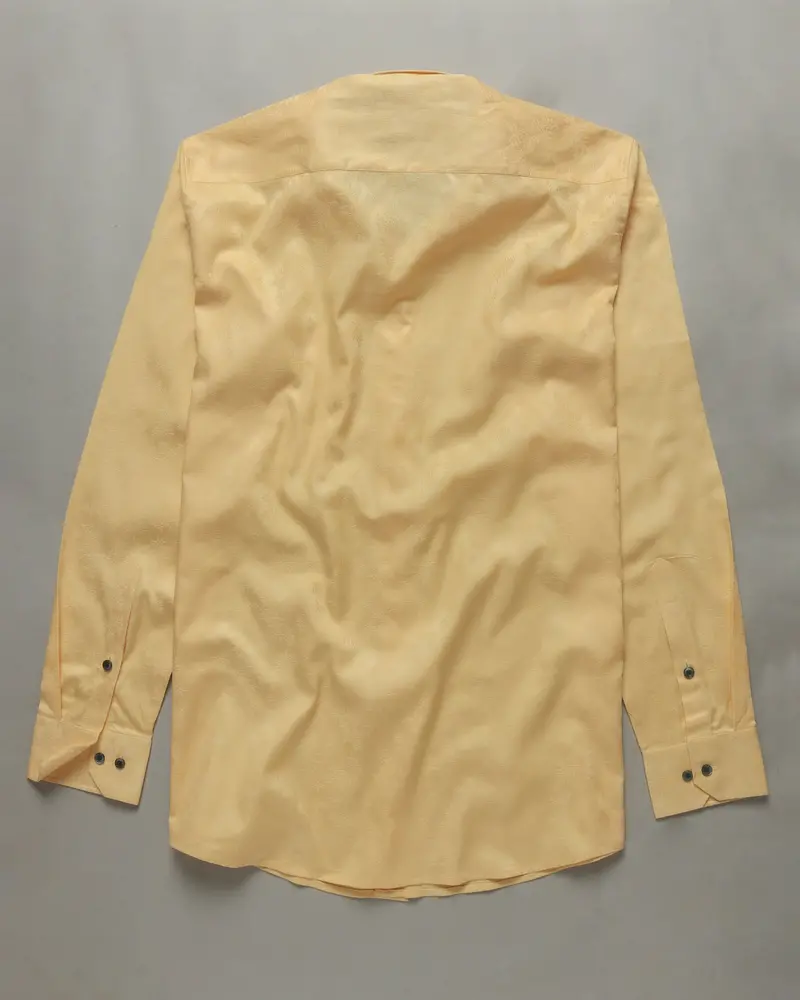 Butter Yellow Flower Jacquard Textured Silky Giza Cotton Evening Shirt 6