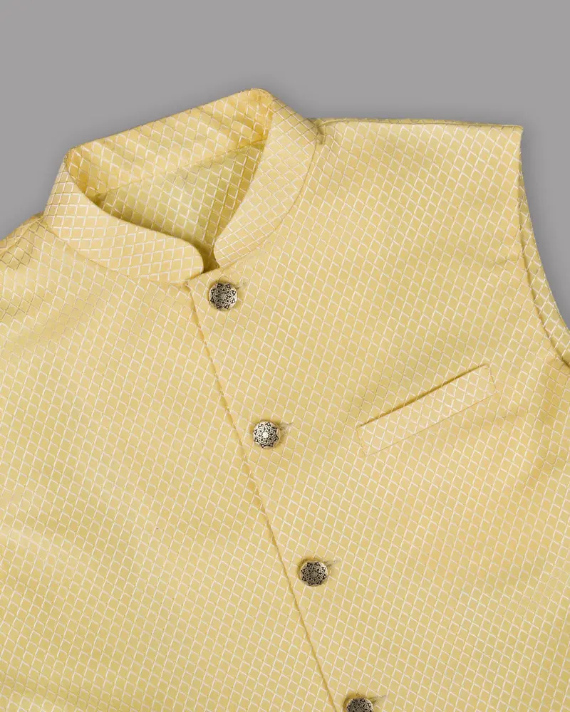 Butter Yellow Jacquard Textured Designer Nehru Jacket 2