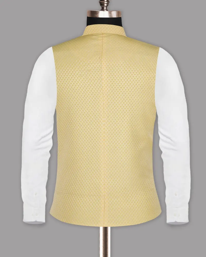 Butter Yellow Jacquard Textured Designer Nehru Jacket 6