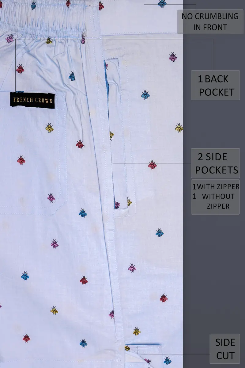 Buzzink-Mischka Blue Insects Printed Premium Cotton Shorts 5