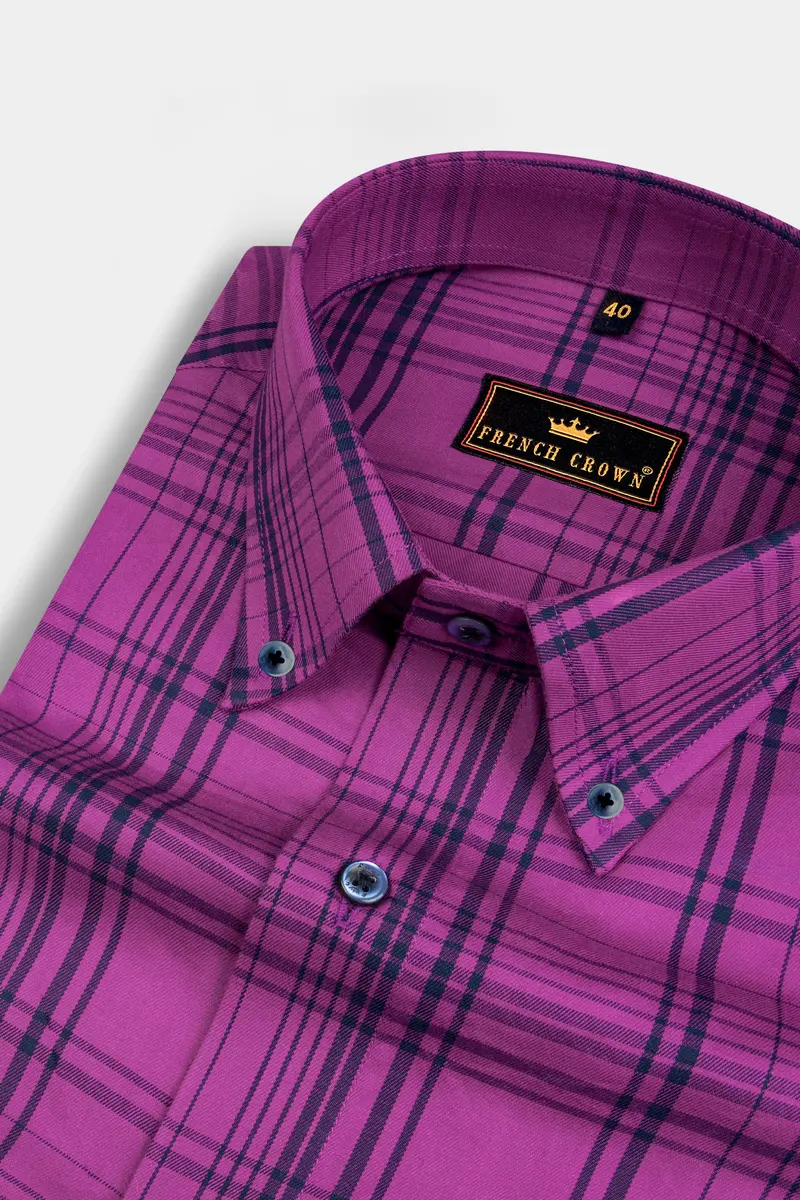 Byzantium Purple And Cyprus Blue Plaid Twill Textured Premium Cotton Shirt 1
