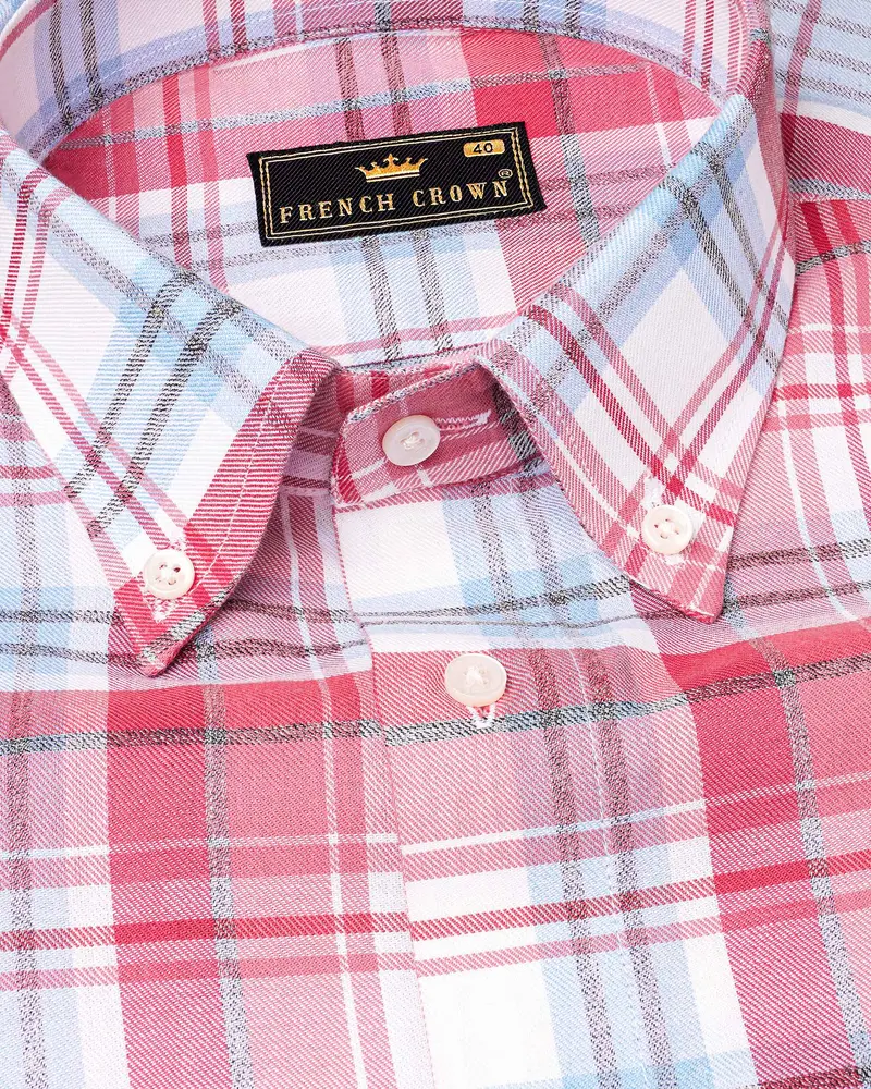Cabaret Pink And Perano Blue Twill Plaid Premium Cotton Shirt 1