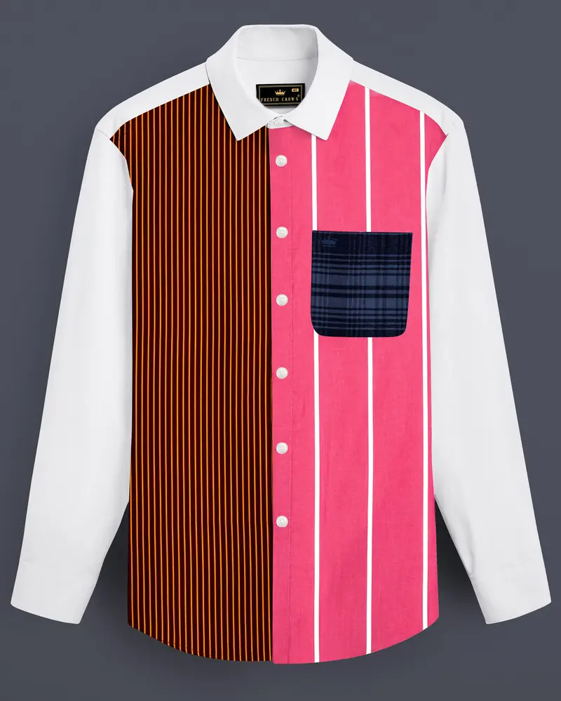 Cabaret Pink With Crater Maroon Multicolour Striped Premium Cotton Designer Shirt 1