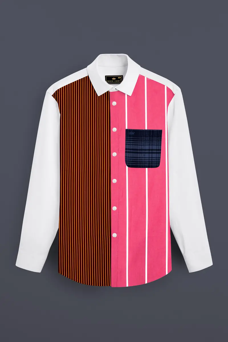 Cabaret Pink With Crater Maroon Multicolour Striped Premium Cotton Designer Shirt 2