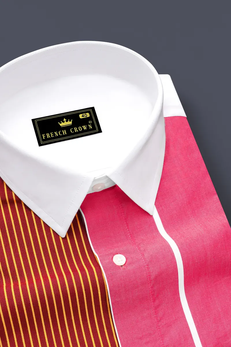 Cabaret Pink With Crater Maroon Multicolour Striped Premium Cotton Designer Shirt 4