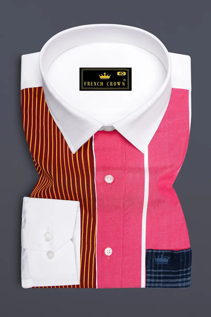 Cabaret Pink With Crater Maroon Multicolour Striped Premium Cotton Designer Shirt 6