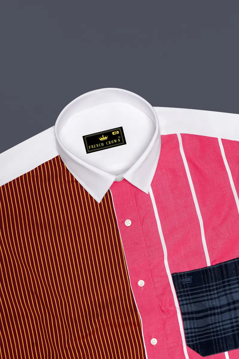 Cabaret Pink With Crater Maroon Multicolour Striped Premium Cotton Designer Shirt 7