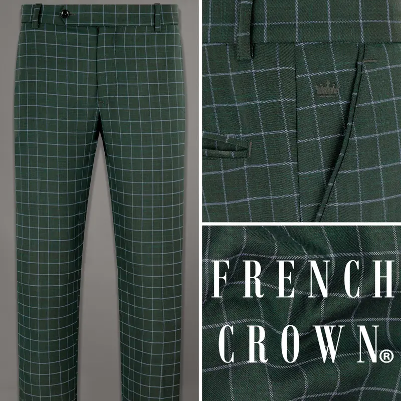 Cable Green Windowpane Wool Rich Pant 1