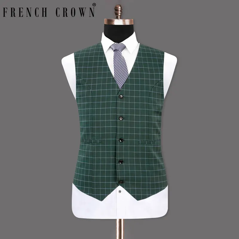 Cable Green Windowpane Wool Rich Waistcoat 1