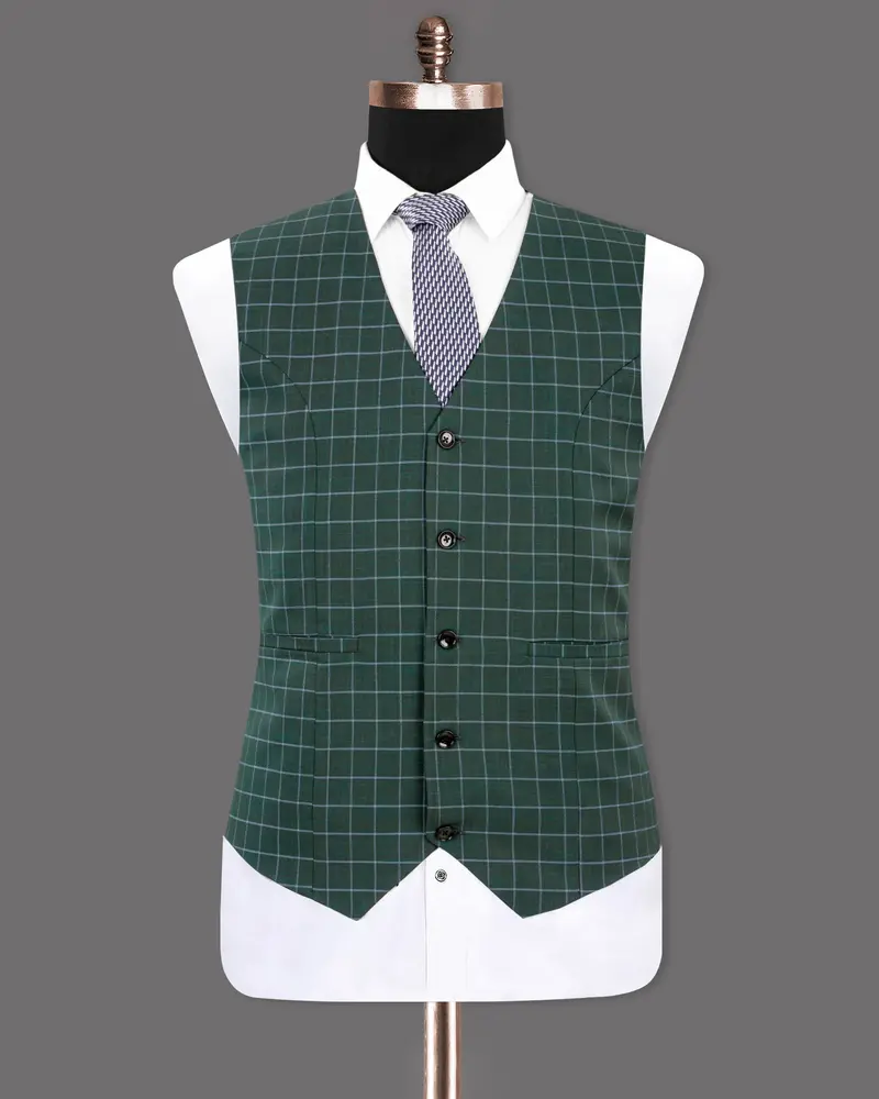 Cable Green Windowpane Wool Rich Waistcoat 2