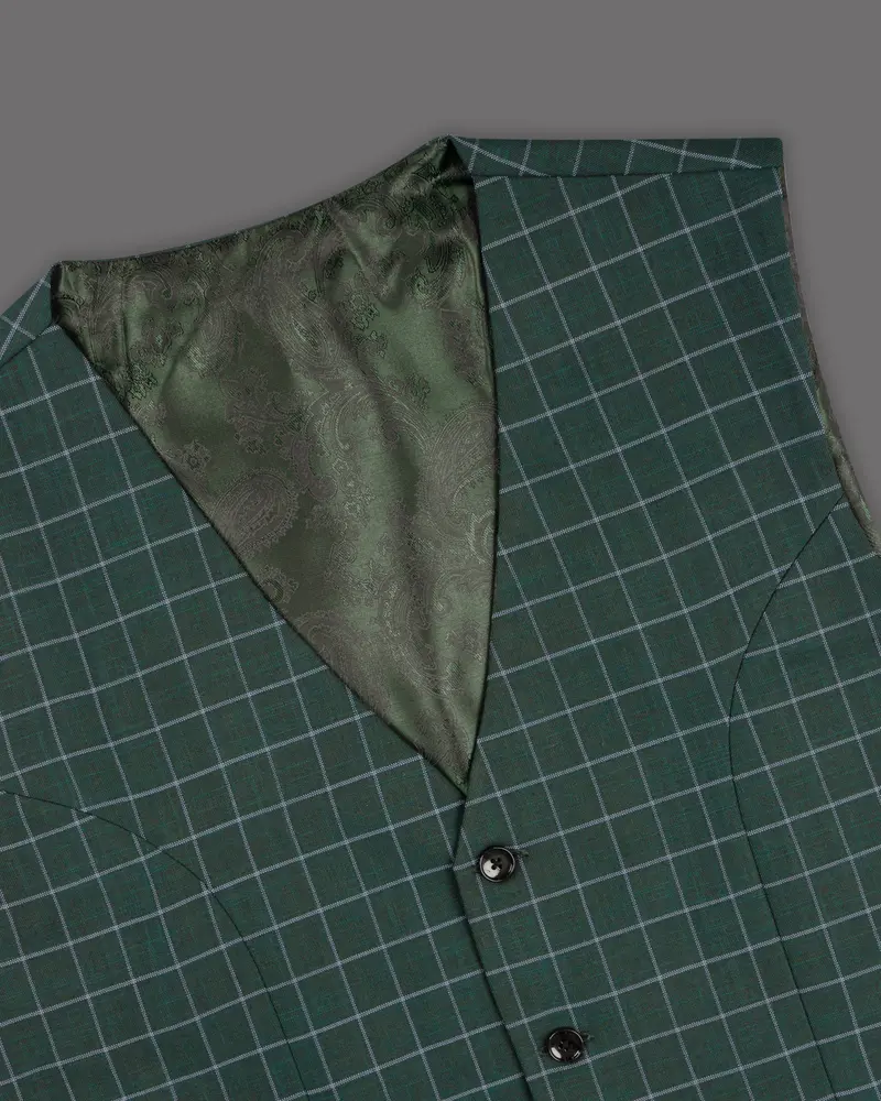 Cable Green Windowpane Wool Rich Waistcoat 4