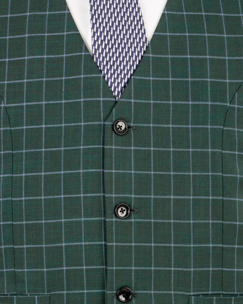 Cable Green Windowpane Wool Rich Waistcoat 5