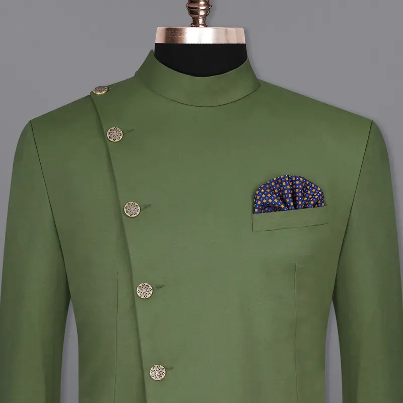 Cactus Green Cross Placket Bandhgala Blazer 1