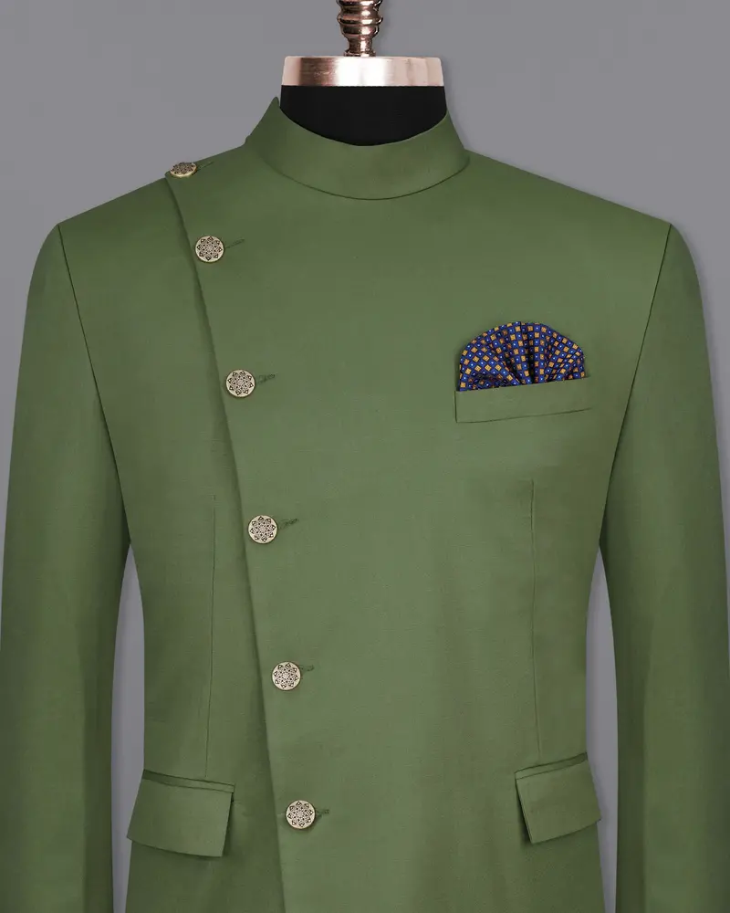 Cactus Green Cross Placket Bandhgala Blazer 2