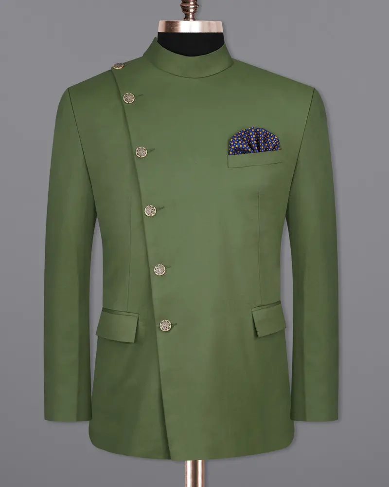Cactus Green Cross Placket Bandhgala Blazer 8