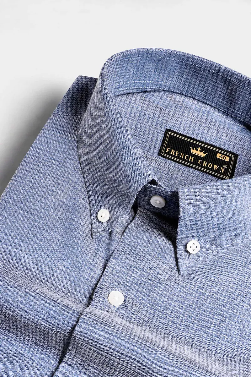 Cadet Blue Houndstooth Button Down Shirt 1